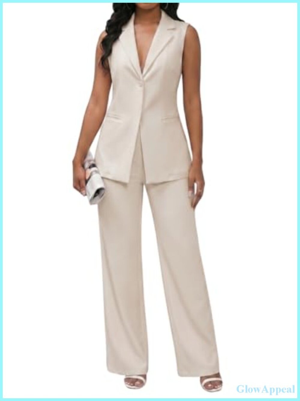 Women's 2 Piece Suit Set Sleeveless Vest Blazer & Pants Business Outfit